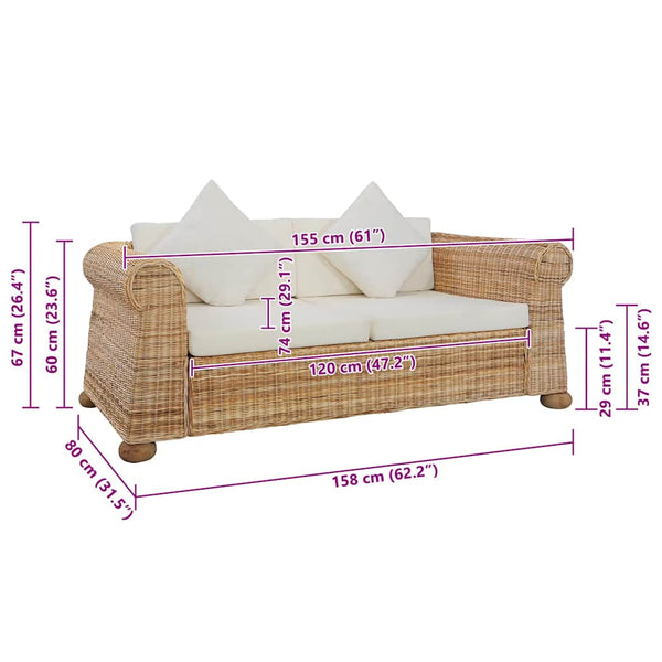 2-tlg. Sofagarnitur mit Kissen Natur Rattan