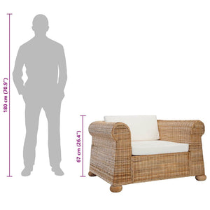 2-tlg. Sofagarnitur mit Kissen Natur Rattan