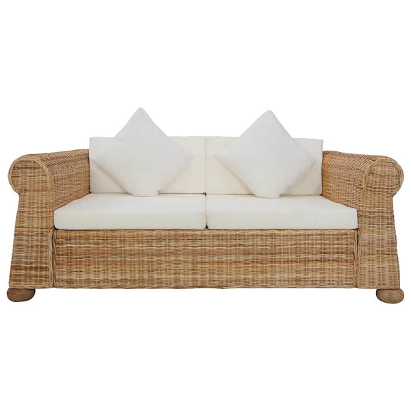2-tlg. Sofagarnitur mit Kissen Natur Rattan