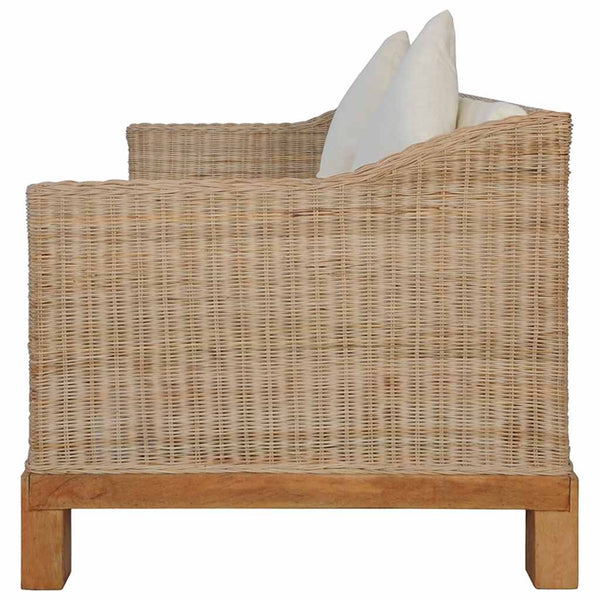 2-tlg. Sofagarnitur mit Kissen Natur Rattan