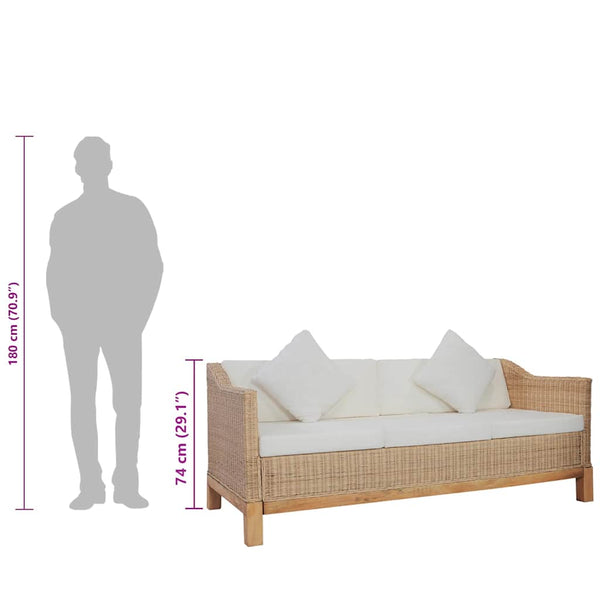 2-tlg. Sofagarnitur mit Auflagen Natur Rattan