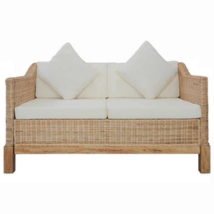 2-tlg. Sofagarnitur mit Auflagen Natur Rattan