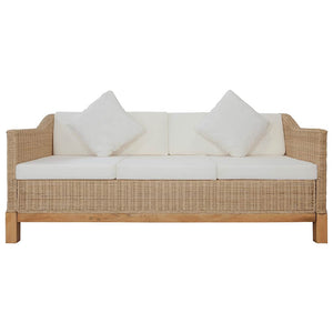 2-tlg. Sofagarnitur mit Auflagen Natur Rattan