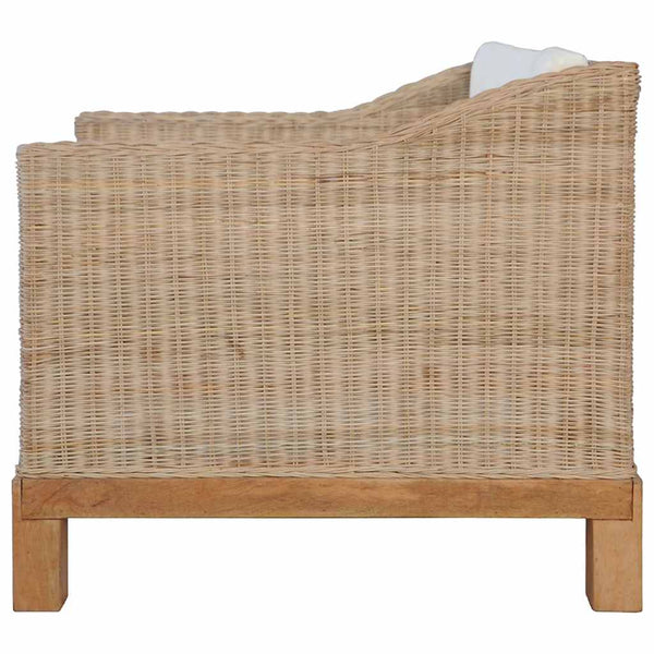 3-tlg. Sofagarnitur mit Auflagen Natur Rattan