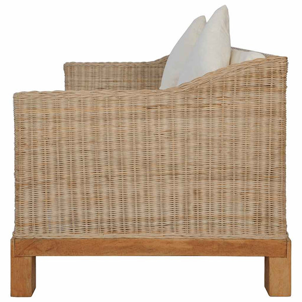 3-tlg. Sofagarnitur mit Auflagen Natur Rattan