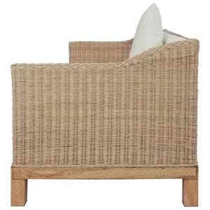 3-tlg. Sofagarnitur mit Auflagen Natur Rattan