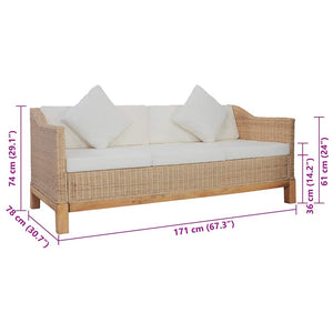 3-tlg. Sofagarnitur mit Auflagen Natur Rattan