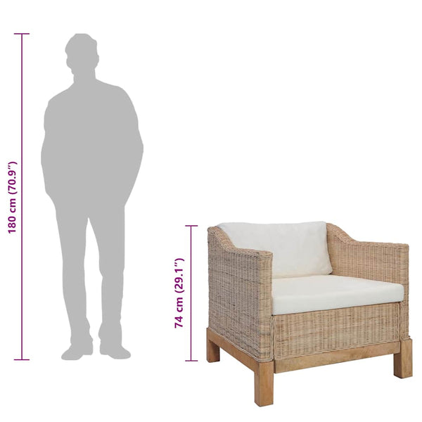 3-tlg. Sofagarnitur mit Auflagen Natur Rattan