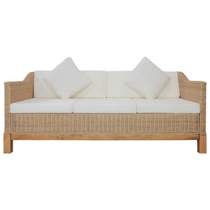 3-tlg. Sofagarnitur mit Auflagen Natur Rattan
