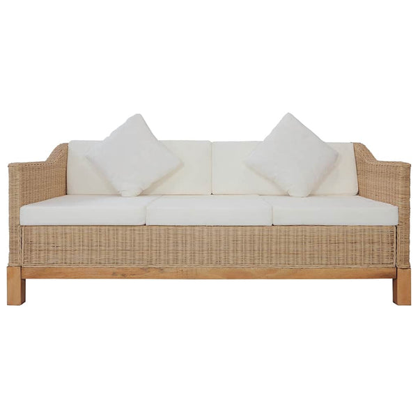 3-tlg. Sofagarnitur mit Auflagen Natur Rattan