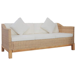 3-tlg. Sofagarnitur mit Auflagen Natur Rattan