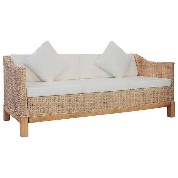 3-tlg. Sofagarnitur mit Auflagen Natur Rattan