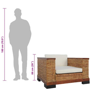 2-tlg. Sofagarnitur mit Auflagen Braun Natur Rattan