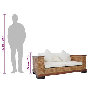 2-tlg. Sofagarnitur mit Auflagen Braun Natur Rattan