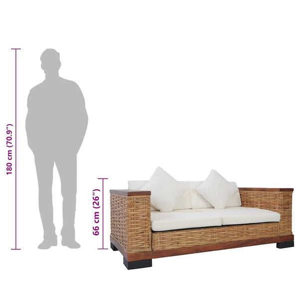 2-tlg. Sofagarnitur mit Auflagen Braun Natur Rattan