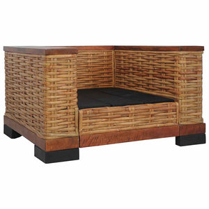 2-tlg. Sofagarnitur mit Auflagen Braun Natur Rattan