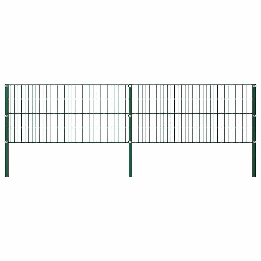 vidaXL Fence Panel with Posts Iron 349 x 80 cm Green