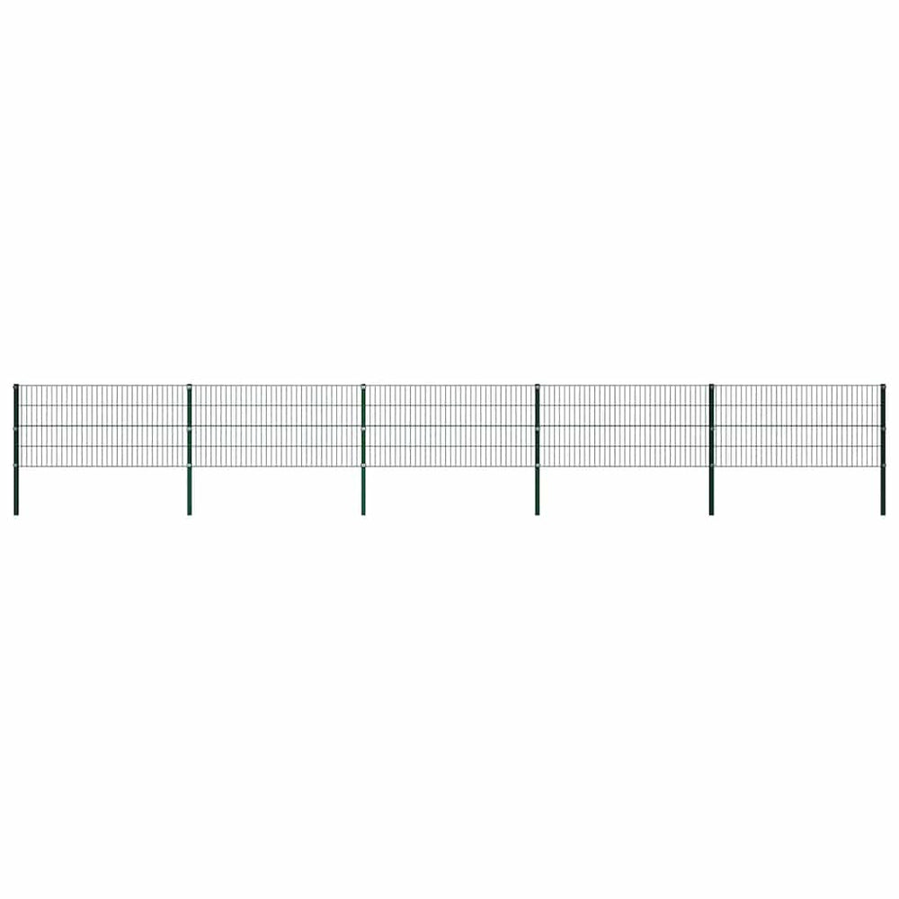 vidaXL Fence Panel with Posts Iron 867 x 80 cm Green