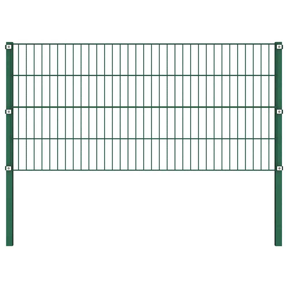 vidaXL Fence Panel with Posts Iron 867 x 80 cm Green