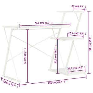 Schreibtisch mit Regal Weiß 116×50×93 cm