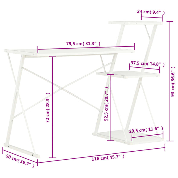 Schreibtisch mit Regal Weiß 116×50×93 cm
