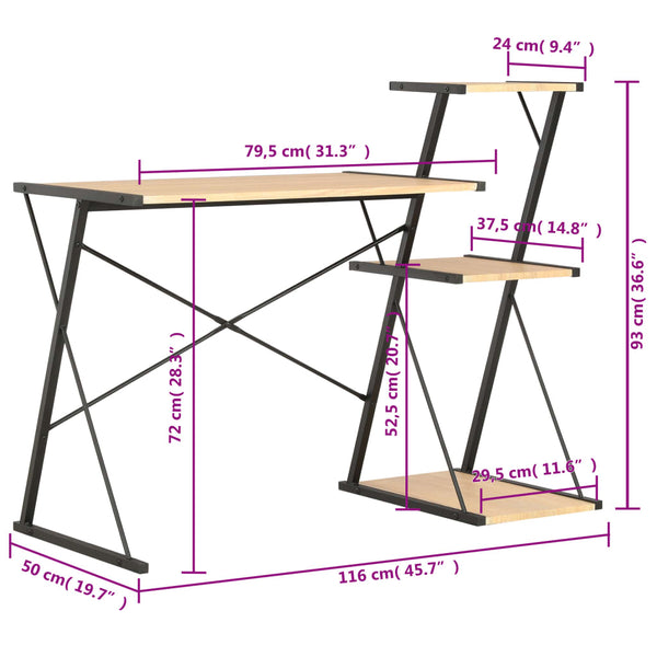 Schreibtisch mit Regal Schwarz und Eiche 116×50×93 cm