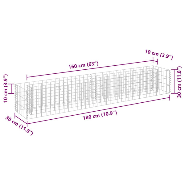 Gabionen-Hochbeet Verzinkter Stahl 180×30×30 cm