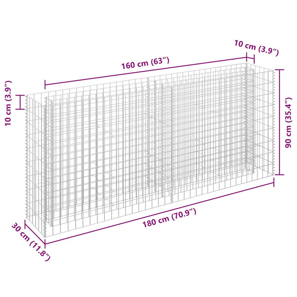 Gabionen-Hochbeet Verzinkter Stahl 180×30×90 cm
