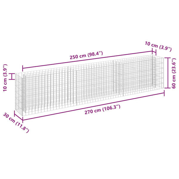 Gabionen-Hochbeet Verzinkter Stahl 270×30×60 cm