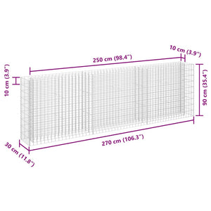Gabionen-Hochbeet Verzinkter Stahl 270 x 30 x 90 cm