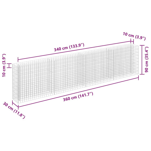 Gabionen-Hochbeet Verzinkter Stahl 360×30×90 cm