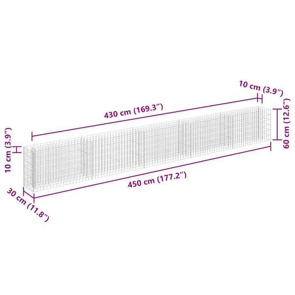 Gabionen-Hochbeet Verzinkter Stahl 450×30×60 cm