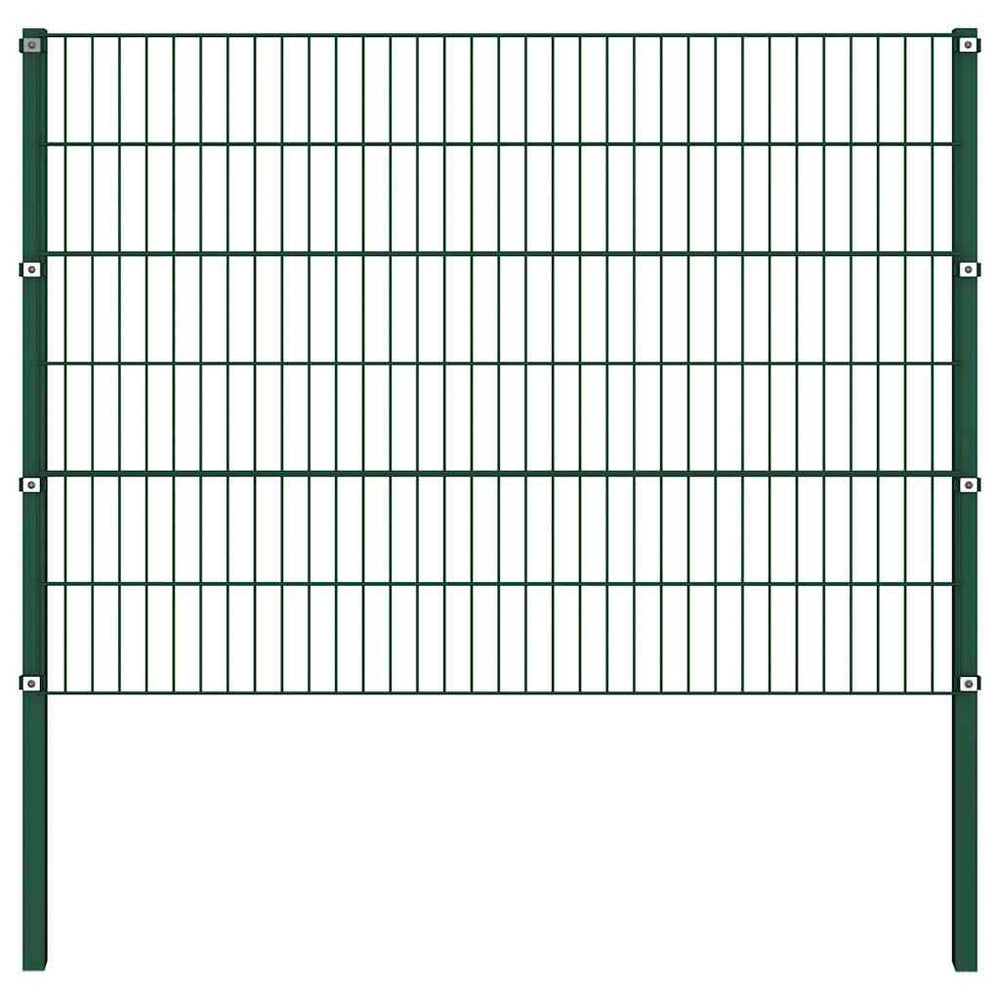 vidaXL Fence Panel with Posts Iron 349 x 120 cm Green