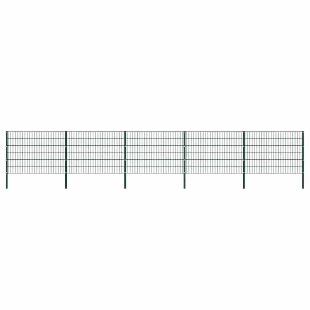 vidaXL Fence Panel with Posts Iron 867 x 120 cm Green