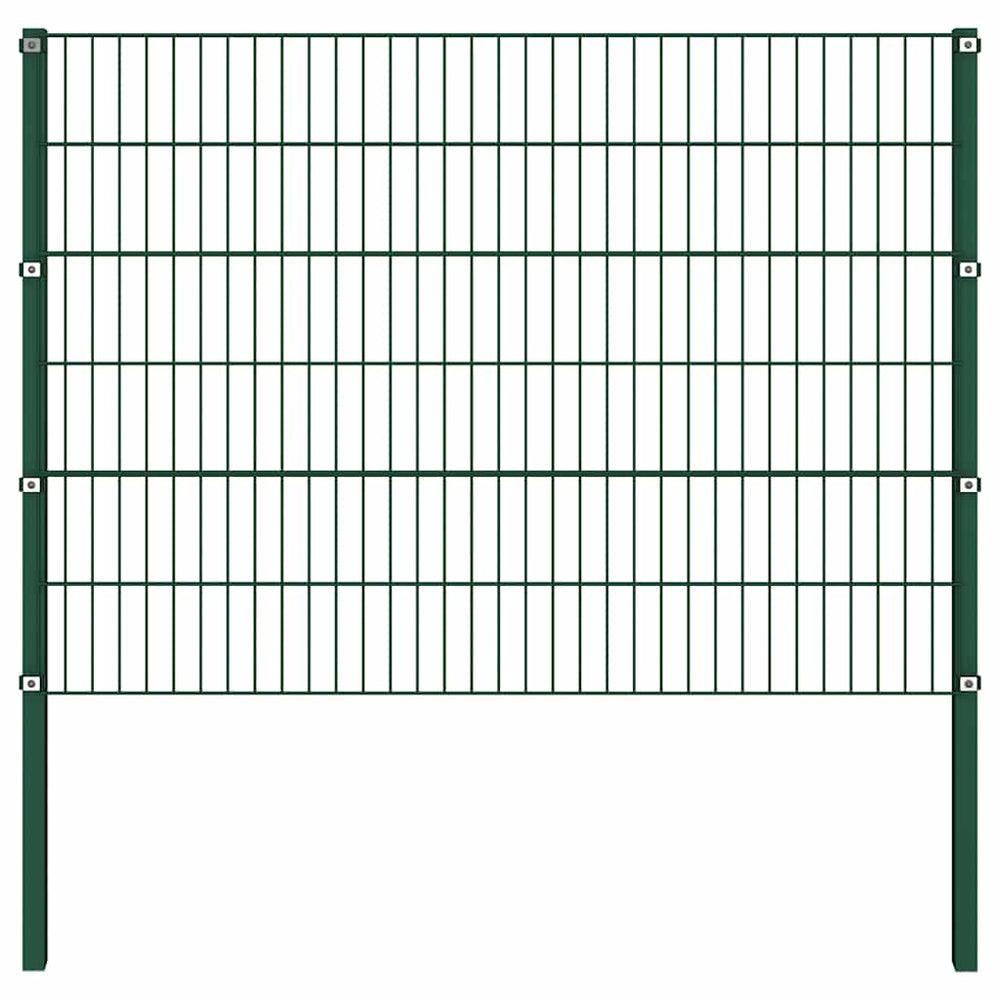 vidaXL Fence Panel with Posts Iron 867 x 120 cm Green