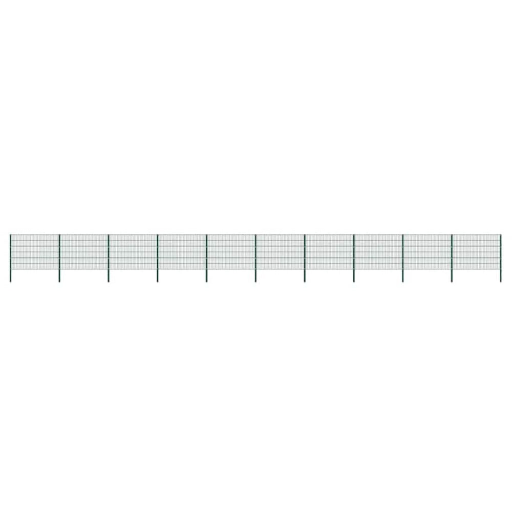 vidaXL Fence Panel with Posts Iron 1730 x 120 cm Green