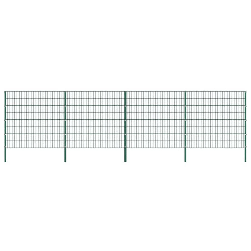 vidaXL Fence Panel with Posts Iron 694.5 x 160 cm Green