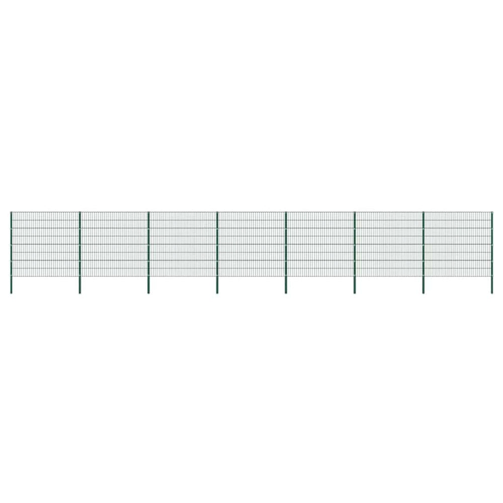 vidaXL Fence Panel with Posts Iron 1212 x 160 cm Green