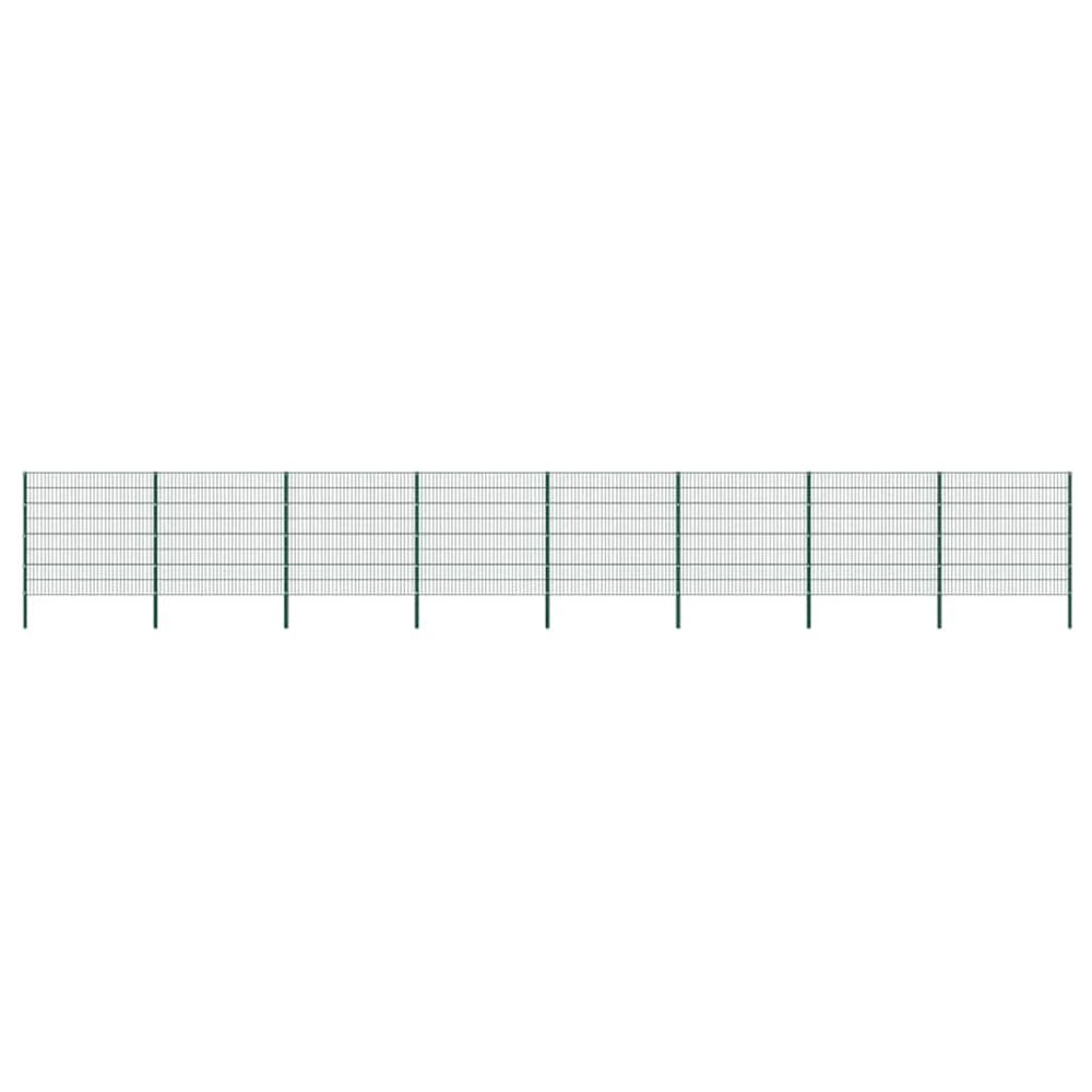 vidaXL Fence Panel with Posts Iron 1385 x 160 cm Green
