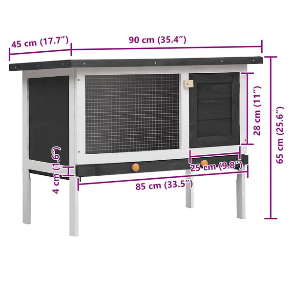 Kaninchenstall 1 Ebene Grau Holz