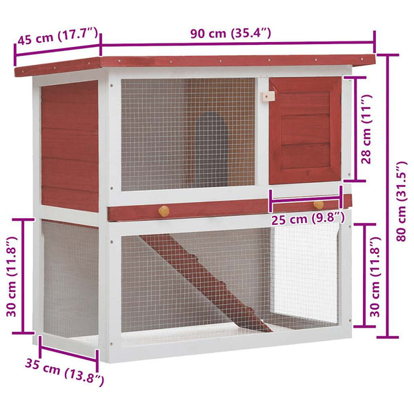 Kaninchenstall 1 Tür Rot Holz