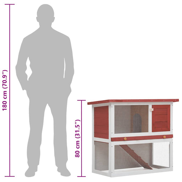 Kaninchenstall 1 Tür Rot Holz