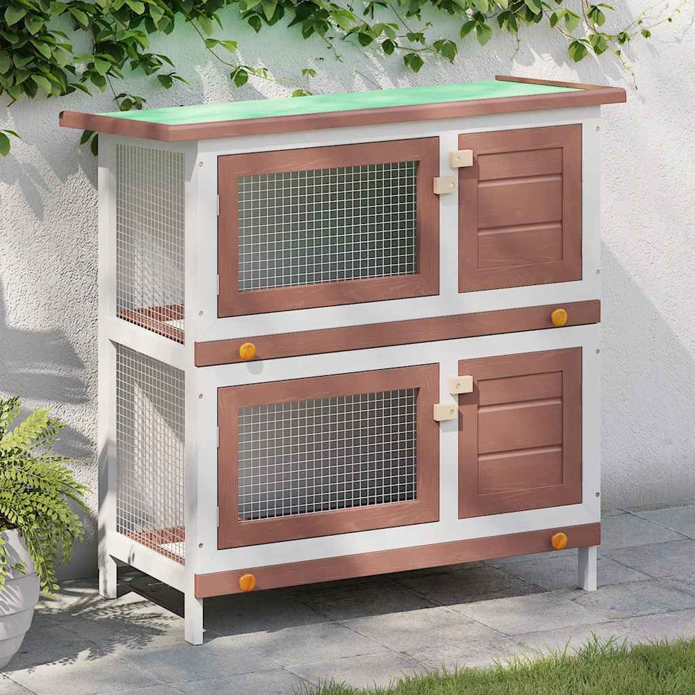 Kaninchenstall 4 Türen Rot Holz