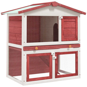 Kaninchenstall 3 Türen Rot Holz