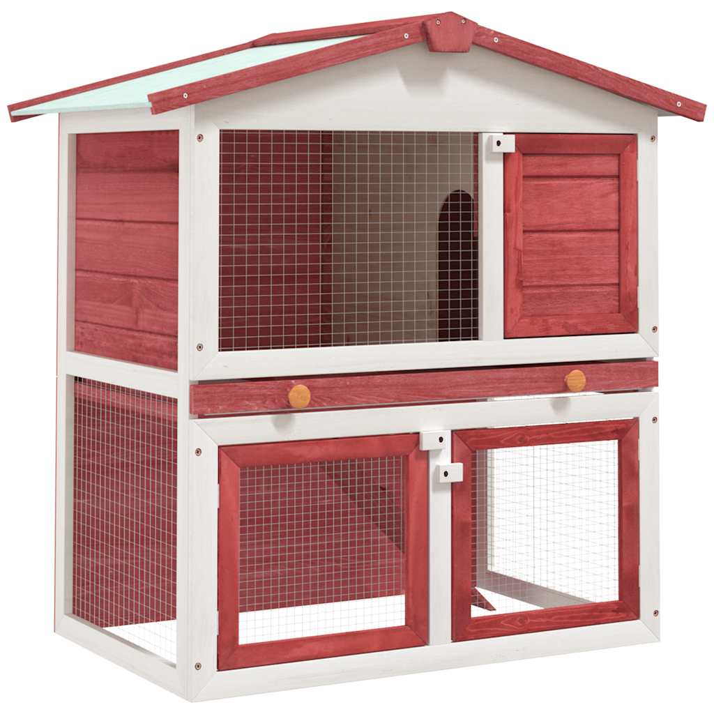 Kaninchenstall 3 Türen Rot Holz