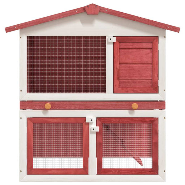 Kaninchenstall 3 Türen Rot Holz