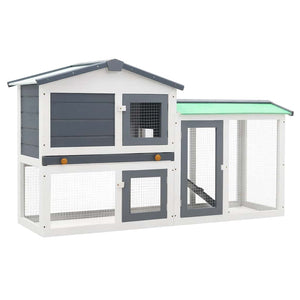Großer Kaninchenstall Grau und Weiß 145x45x84 cm Holz