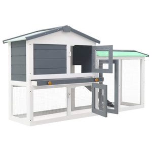 Großer Kaninchenstall Grau und Weiß 145x45x84 cm Holz
