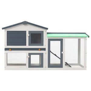 Großer Kaninchenstall Grau und Weiß 145x45x84 cm Holz