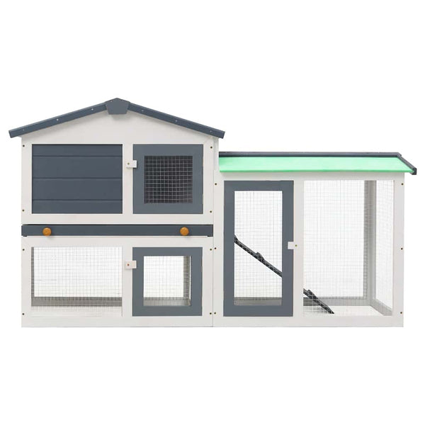 Großer Kaninchenstall Grau und Weiß 145x45x84 cm Holz